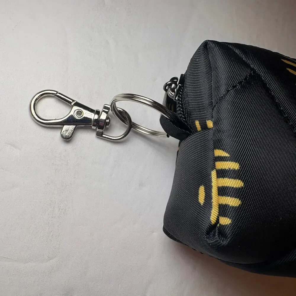Lug Choo Choo Mini Pill Case Quilted Black Gold Hearts Clip On